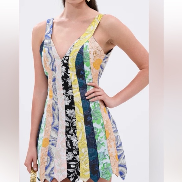 Upcycled two piece Colorful Patchwork brocade Denim and top set size S - Picture 7 of 7